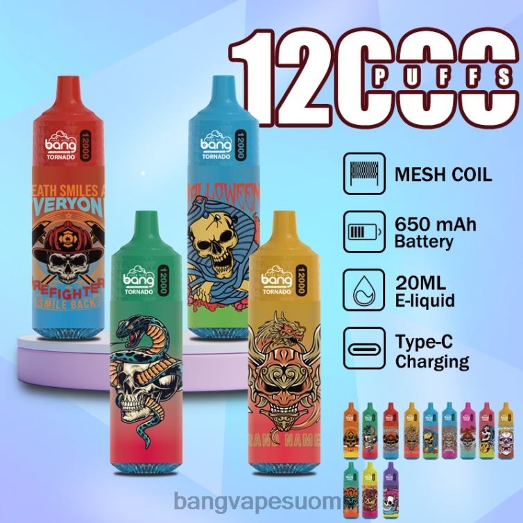 D0X2X4 Bang Vape Tornado 12000 puhallusta led- ja mesh-kelalla kertakäyttöinen | Bang Vape Shop