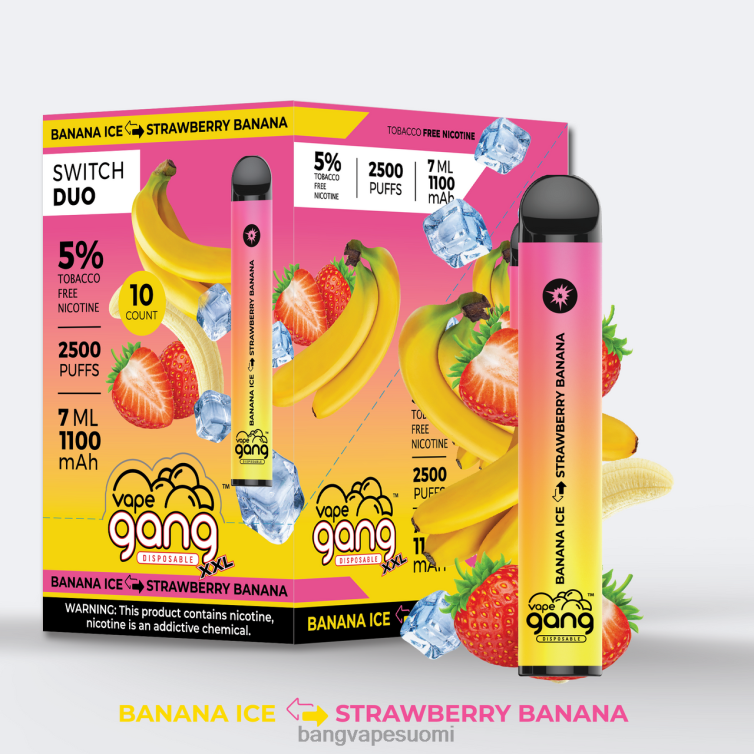 D0X2X47 Vape Gang Switch Duo 2 makua (10 kpl laatikko) mansikkajää - vesimelonijää | Vape Gang Mega Flavors