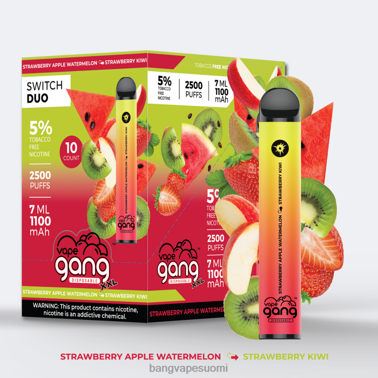 D0X2X47 Vape Gang Switch Duo 2 makua (10 kpl laatikko) mansikkajää - vesimelonijää | Vape Gang Mega Flavors