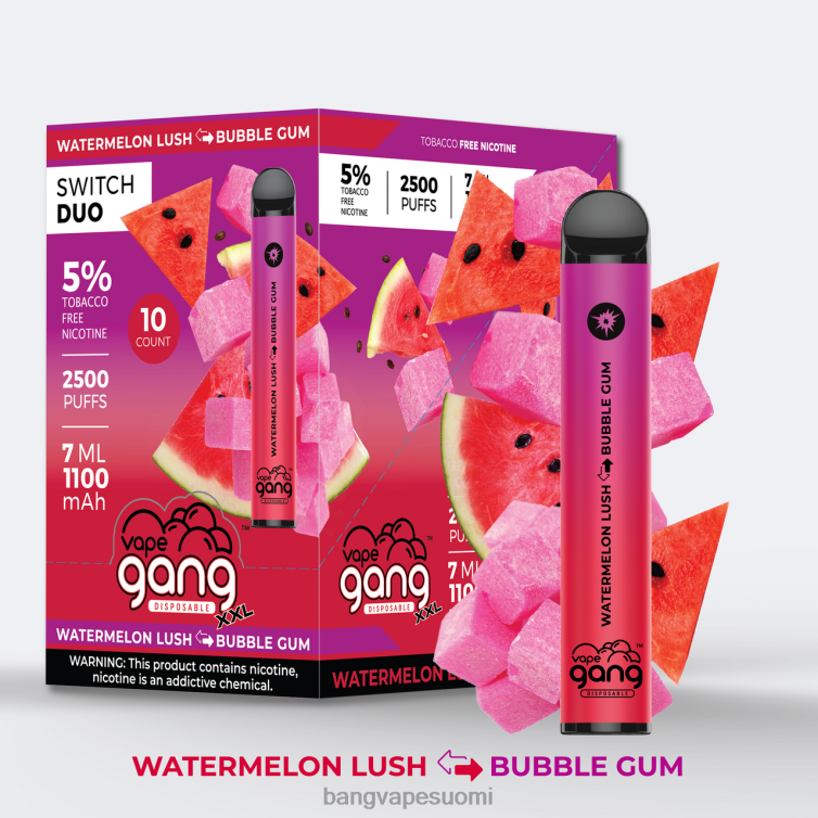 D0X2X49 Vape Gang Switch Duo 2 makua (10 kpl laatikko) vesimeloni rehevä - purukumi | Vape Gang Max