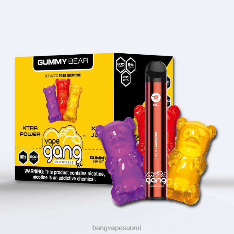 D0X2X64 Vape Gang XL kertakäyttöiset höyryt 600 suihketta (10 kpl laatikko) nallekarkki | Vape Gang Suomi