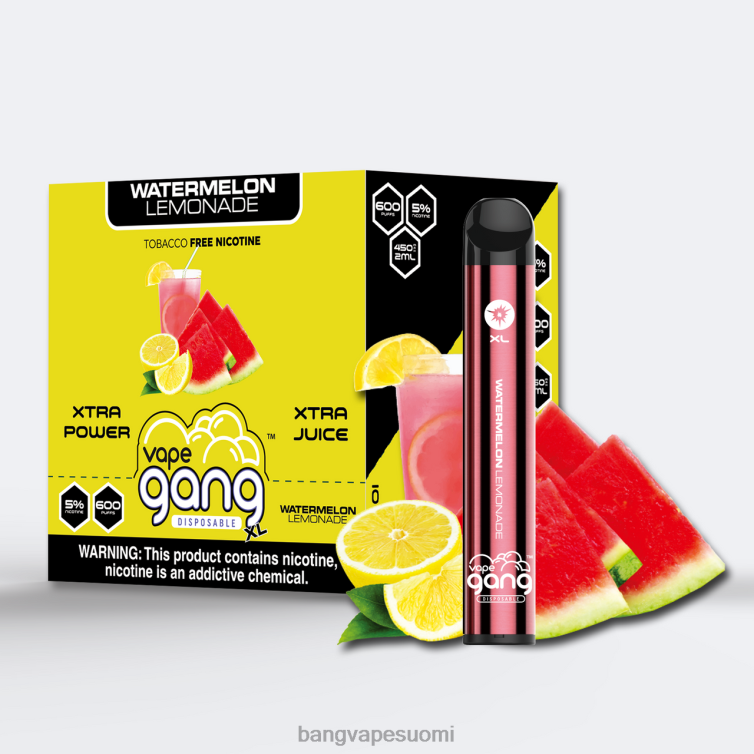 D0X2X65 Vape Gang XL kertakäyttöiset höyryt 600 suihketta (10 kpl laatikko) vesimeloni limonadi | Vape Gang Helsinki