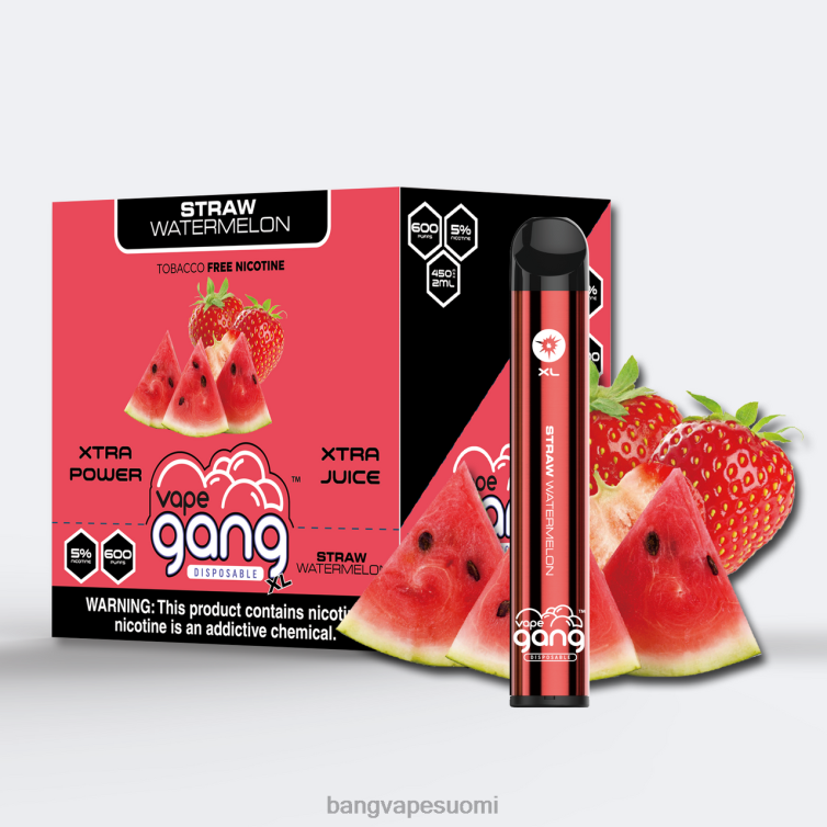 D0X2X74 Vape Gang XL kertakäyttöiset höyryt 600 suihketta (10 kpl laatikko) olki vesimeloni | Vape Gang Suomi