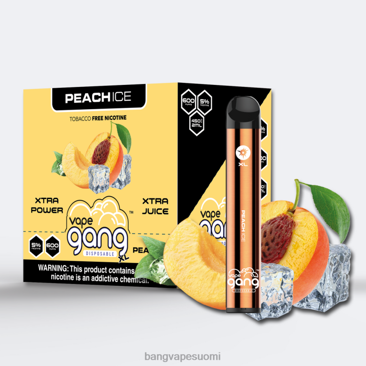 D0X2X77 Vape Gang XL kertakäyttöiset höyryt 600 suihketta (10 kpl laatikko) persikkajäätä | Vape Gang Disposables